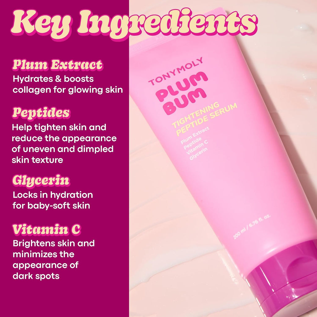 TONYMOLY Plum Bum Tightening Serum - Firming & Hydrating Body Treatment with Plum Extract, 6.76 fl oz