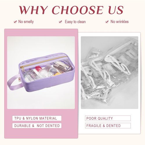 Pinkunn 3 Pcs Clear Makeup Bags Tsa Approved Toiletry Bag with Handles Cosmetic Bags with Zipper Small Clear Travel Toiletry Bag for Women Carry-on Travel Essentials(Blue, Purple, Pink)
