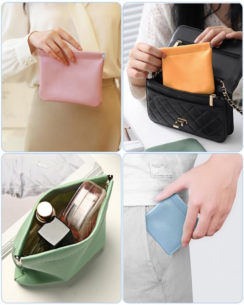 sousac 4 Pcs Small Pocket Cosmetic Bag for Purse, Mini Waterproof Lambskin Portable Makeup Bag, Pretty Cute Coin Pouches Lipstick Storage Organizer for Cosmetics Headphones Jewelry