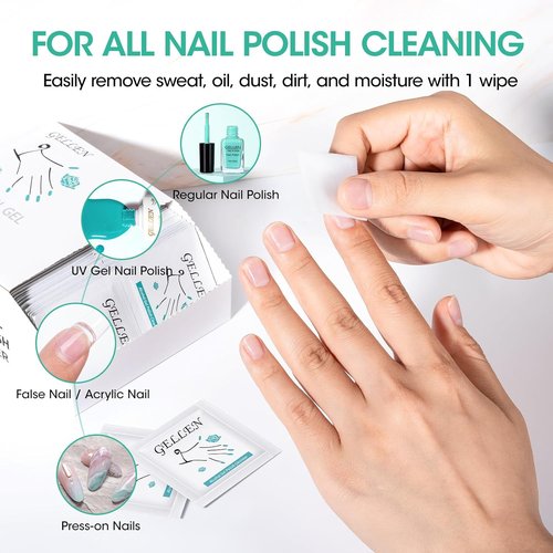 GELLEN Nail Cleanser Pads - 200 Pack Lint-Free Wipes for Acrylic & Gel Polish | Travel-Ready Individual Wraps