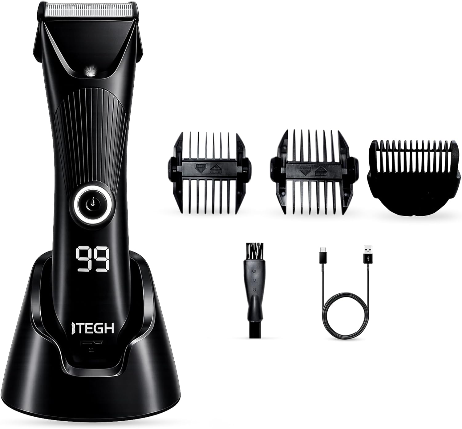 TEGH Men’s Beard & Hair Grooming Trimmer - Cordless, Waterproof, Rechargeable with Adjustable Guards