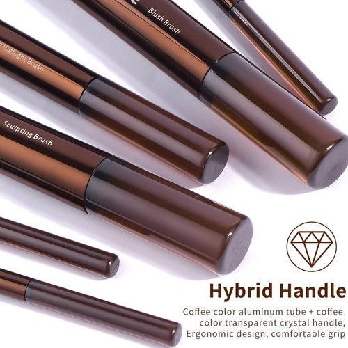 MAANGE 14-Piece Makeup Brush Set with Aluminum Ferrule- Premium Synthetic Makeup Brushes Kit Foundation Powder Brush Eye Shadow for Beginners & Professionals(Dark Coffe)