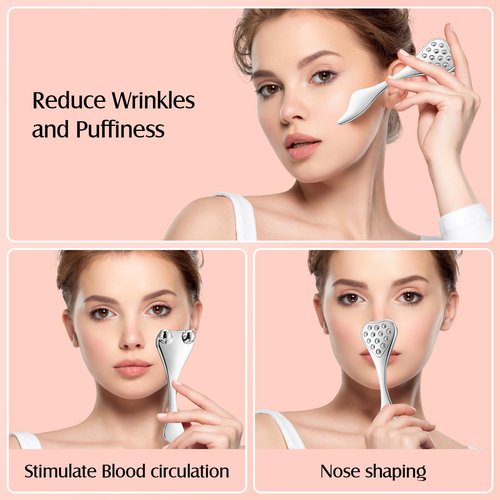 4-in-1 Face Roller & Gua Sha Tool for Women - Facial Massager for Puffiness Reduction, Anti-Aging, Skin Tightening, Wrinkles-Nose Massager & Acupuncture Pen Beauty Tool (1PC)