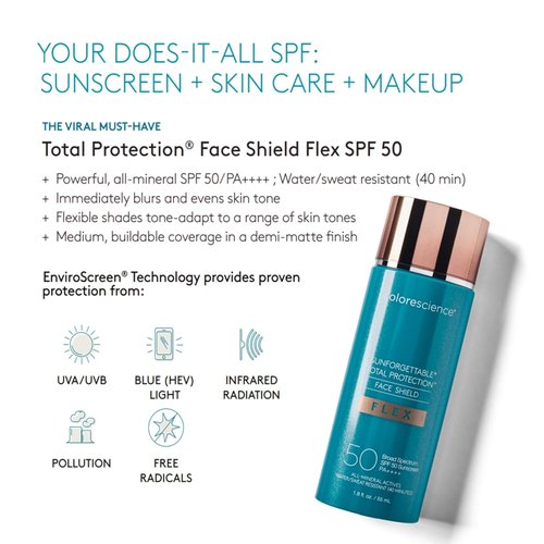 Colorescience Total Protection Face Shield Flex SPF 50 - Lightweight Sunscreen, 1.8 fl. oz.