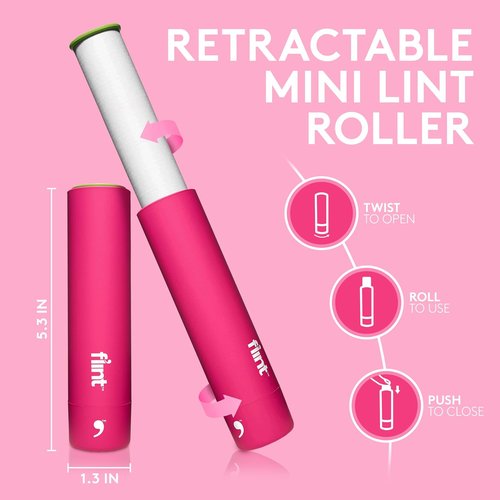 Flint Classic Mini Lint Roller - Retractable Design with 90 Extra Sticky Sheets | Portable Pet Hair Remover
