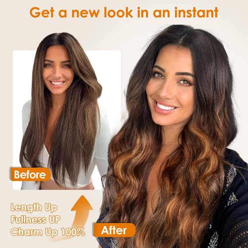 SHINLEA Brown Highlight Wig for Women, 26 Inch Long Wavy Lace Hairline Middle Part Natural Looking Synthetic Heat Resistant Fiber Wigs for Daily, Party, Halloween and Cosplay, Brown Highlight