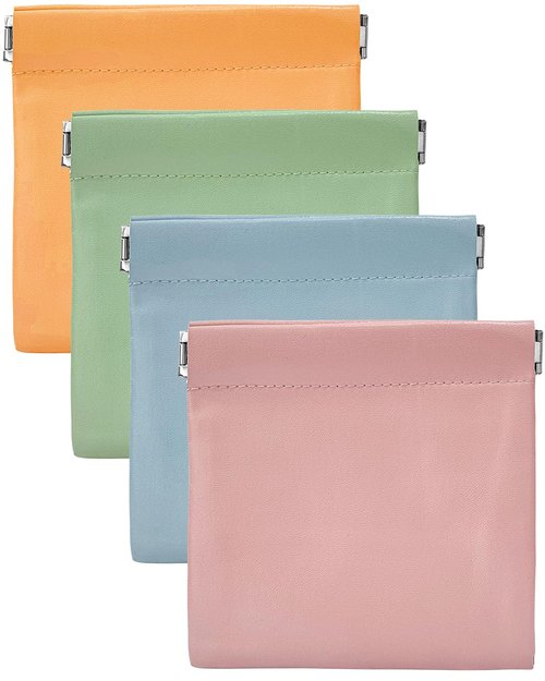 sousac 4 Pcs Small Pocket Cosmetic Bag for Purse, Mini Waterproof Lambskin Portable Makeup Bag, Pretty Cute Coin Pouches Lipstick Storage Organizer for Cosmetics Headphones Jewelry