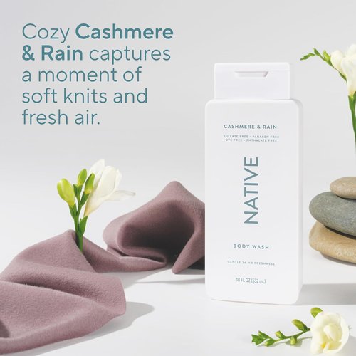 Native Body Wash - Naturally Derived Ingredients for Soft, Hydrated Skin | Sulfate & Paraben Free | Cashmere & Rain, 18 oz