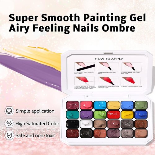 24 Colors Sponge Pat Paint Nail Gel for Drawing Striper Liner Floral Painting Ombre Blush Blooming Aura Gel Polish Nail Art DIY, UV/LED Curing, No Wipe (24 Colors C)