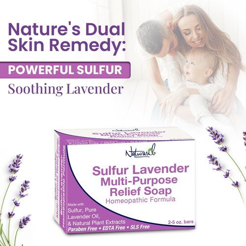 Naturasil Sulfur Soap Treatment w/Pure Lavender | Max-Strength Natural Relief for Acne, Mites, Bug Bites, Warts, Eczema, Itching | for Kids & Adults: Face & Body Soap (2) 5oz Bars