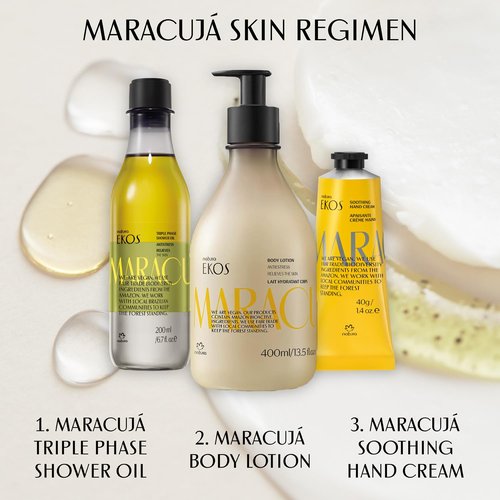 Natura Passion Fruit Body Care Bundle - Calming Vegan Skincare Set with Lotion, Oil & Cream | 24H Hydration for Glowing Skin