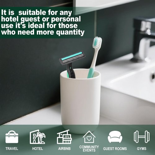 Fafortune Disposable Twin Blade Razors in Bulk, Individually Wrapped - Clear Safety Cap, For Homeless, Hotel, Airbnb, Travel (pack of 100,green)
