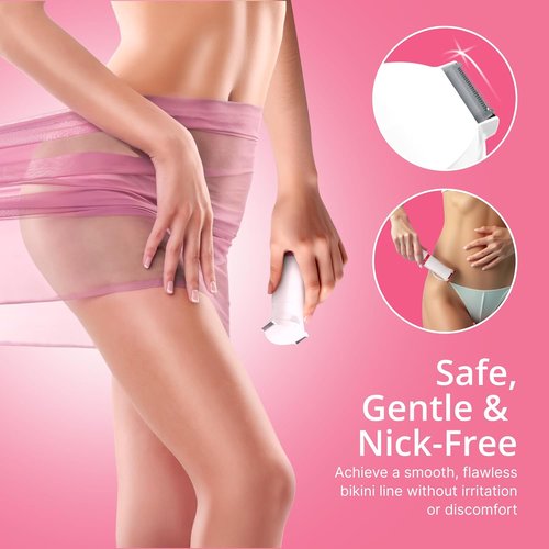 PalmPerfect Bikini Trimmer for Women - Gentle Hair Removal with Dual Blade System - Waterproof Wet/Dry Grooming
