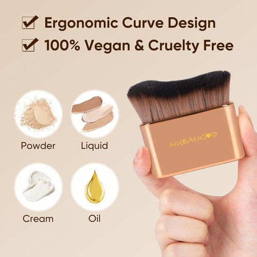 Skiennix Professional Kabuki Foundation Brush - Versatile Makeup Tool for Cream, Powder & Self-Tanning | Pink Gold