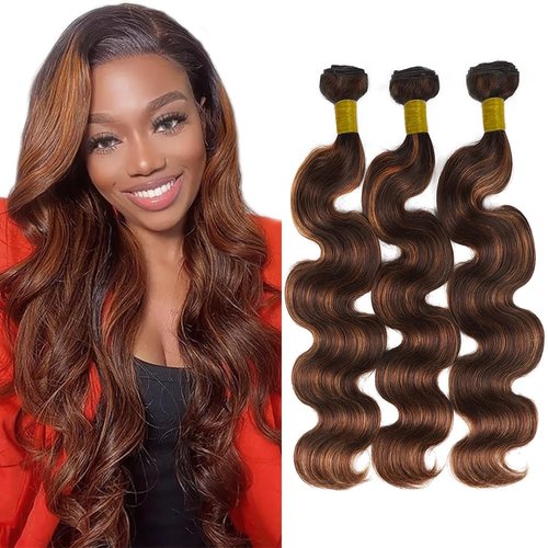 Light Brown Bundles Human Hair #1B30 Body Wave Human Hair Bundles 18 20 22 Inch Highlight Bundle Unprocessed Brazilian Remy Hair Extensions Double Weft Deals