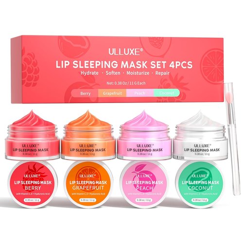 Skiennix Lip Mask Set - 4 Pcs Overnight Lip Care Gift for Women & Teens | Hydrating Shea Butter & Vitamin C