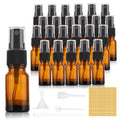RAMFIYN 24 pack 10ml Spray Bottle Amber Glass Travel Atomizer for Perfume Essential Oils TSA Approved Refillable Small Sprayer with Labels and Dispensing Tools