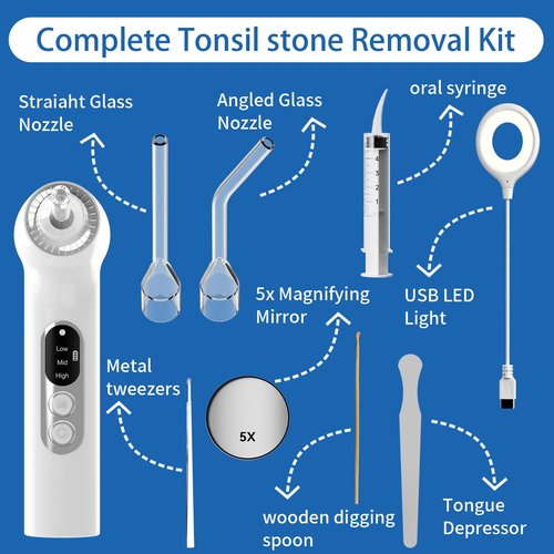 Sinkawa Upgraded Electronic Tonsil Stone Remover，10 in 1 Tonsil Stone Removal Kit，Tonsil Stone Vacuum with Built-in Blue Light，Easy to Use, Fight Bad Breath, Instant Suction