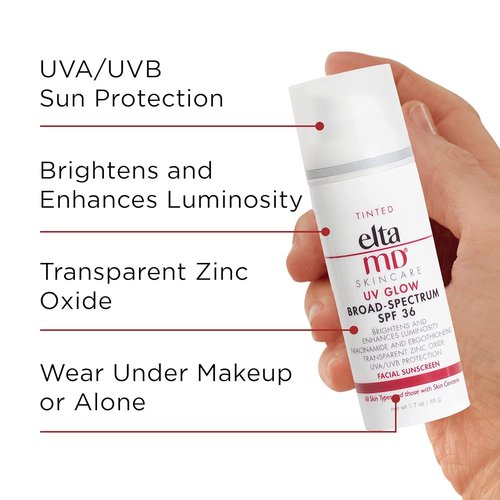 EltaMD UV Glow Tinted Sunscreen - SPF 36 Mineral Primer for Dewy Skin, Hydrating & Brightening, 1.7 oz