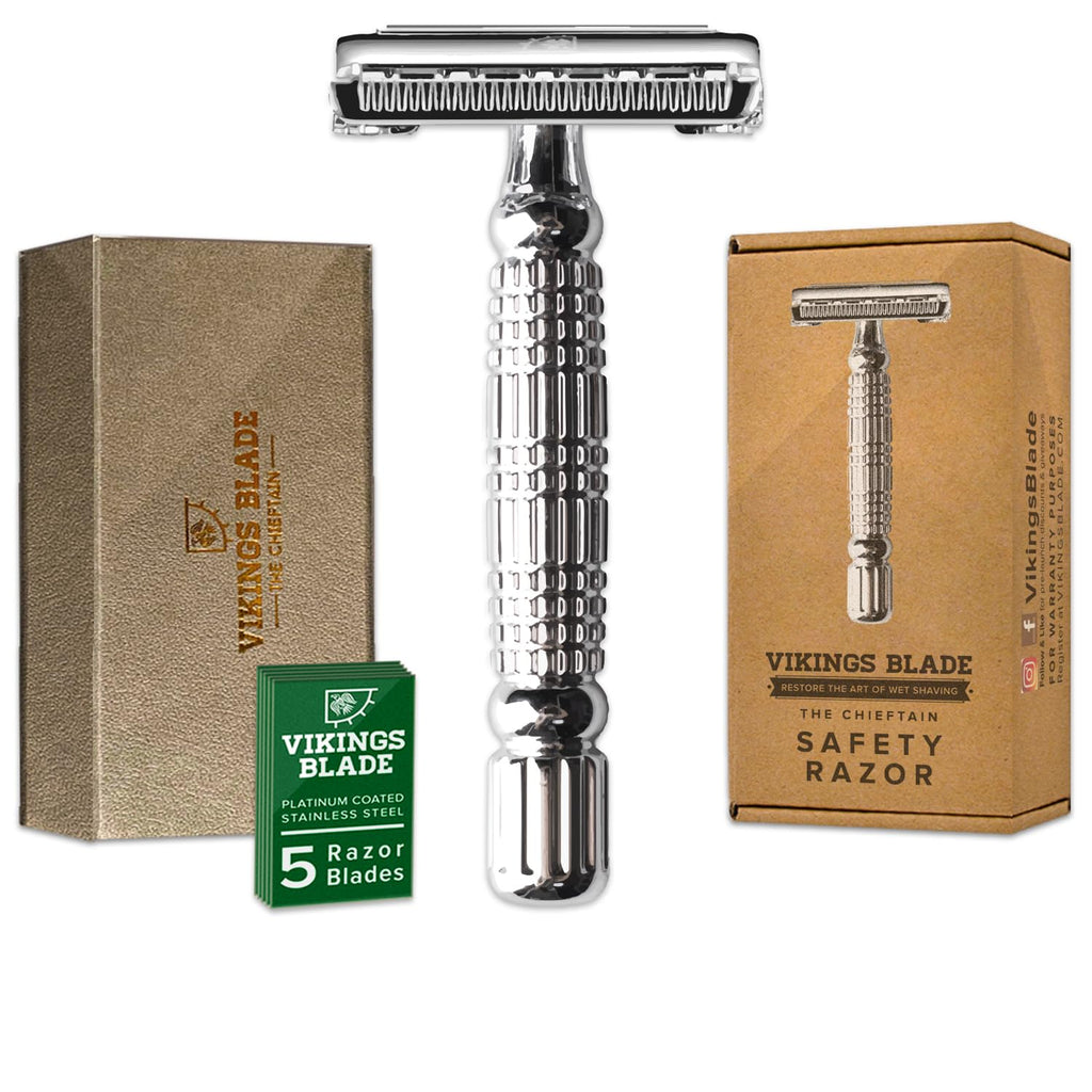 VIKINGS BLADE Double Edge Safety Razor for Men - Smooth Shave with 5 Swedish Steel Blades & Luxury Case