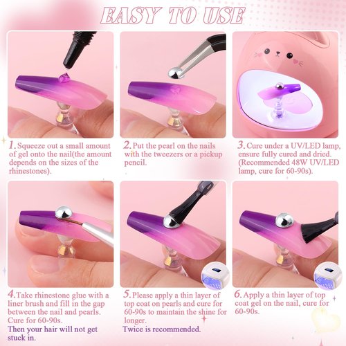 Silver and Gold Nail Charms and Gems wiith Glue, 1.5-5mm Half Round Nail Pearls for Nails with Pickup Pencil and Tweezers, Pearl Nail Charm Rhinestones for Crafting Face Hair Manicure DIY Decor