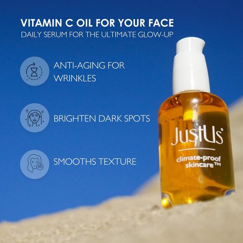 JustUs Skincare Brilliance - Vitamin C Oil Serum for Face | Reduces Age Spots & Hyperpigmentation - 30ml