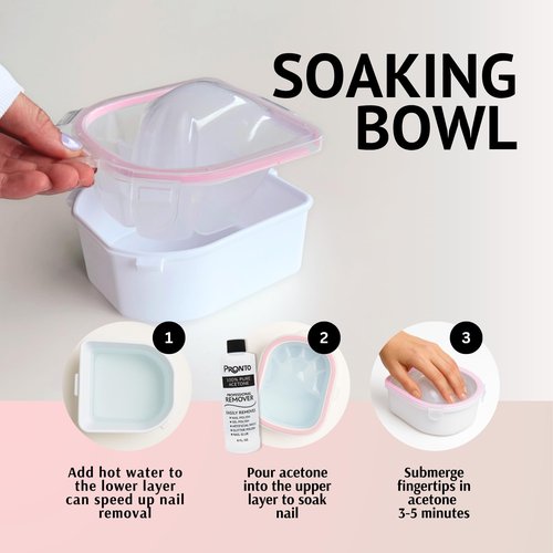 Pronto Gel Nail Polish Remover Kit - 16oz Pure Acetone, Nail Soaking Bowl, Moisturizing Cuticle Oil, Manicure Kit Including Gel Nail Polish Tools, Nail File, Nail Buffer, Cuticle Pusher & Nail Scraper