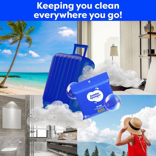 Bubble Sponge® - Disposable 2-in-1 Soap & Bath Sponge - Patent-Pending - Soap Infused Sponges - No Rinse Bathing Shower Wipes | Men and Women Travel Essentials (10-Ct.)