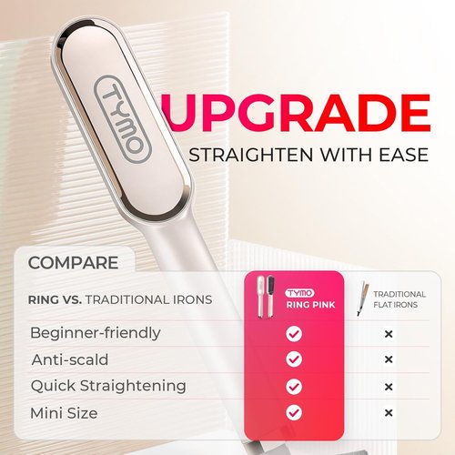 TYMO Ring Hair Straightener Brush - Fast Heating Comb with 5 Temperature Settings | Gold Finish