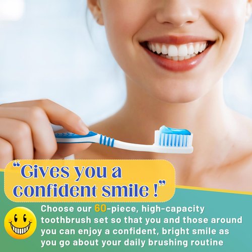 Comdian 60 Pcs Toothbrush Bulk Disposable, Travel Toothbrushes Pack, Soft Bristle Individually Wrapped and Good Cleaning for Kids, Adult and The Elderly. Suitable for Hotel, Travel, Home, Donated