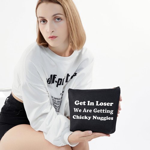 LEVLO Funny Chicken Nuggets Gifts Get In Loser Makeup Bags For Best Friend Christmas Gifts (Buggies+black)