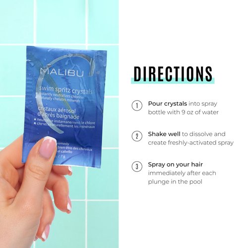 Malibu C Swim Spritz Crystals - Freshly Activated Vitamin C Hair and Skin Spray for Post-Swim Chlorine Removal - 100% Vegan and Cruelty-Free (12 Packets)