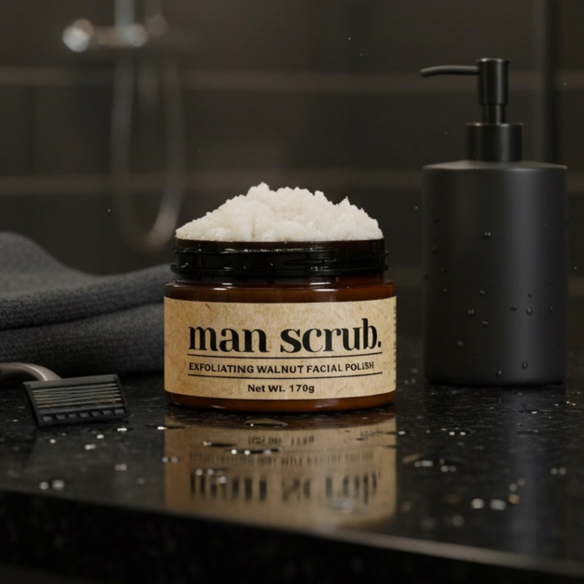Walnut Face Scrub for Men – Gritty Exfoliating Facial Cleanser with Natural Oils Walnut Powder, Deep Clean, Clears Pores, Smooths Texture, Helps Men's Acne-Prone Skin – Non-Comedogenic, Cruelty-Free