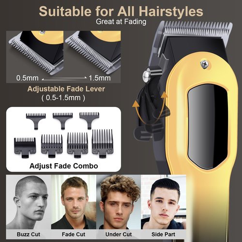 PZN Professional Hair Clippers for Men, Professional Barber Clippers and Trimmer Set, Mens Cordless Hair Clippers for Barbers Haircut Kit Fade Gold