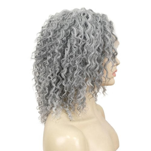 Aimole 12" Grey Lace Front Wigs Curly Natural Wig Synthetic Heat Resistant Women Hair