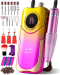 Moskany Professional Electric Nail Drill Kit 35000RPM with 14PCS Bits Purple Gold Portable Rechargeable Cordless File Machine for Acrylic Gel Powder Nails and Manicure Pedicure Toenail Tool Salon Set