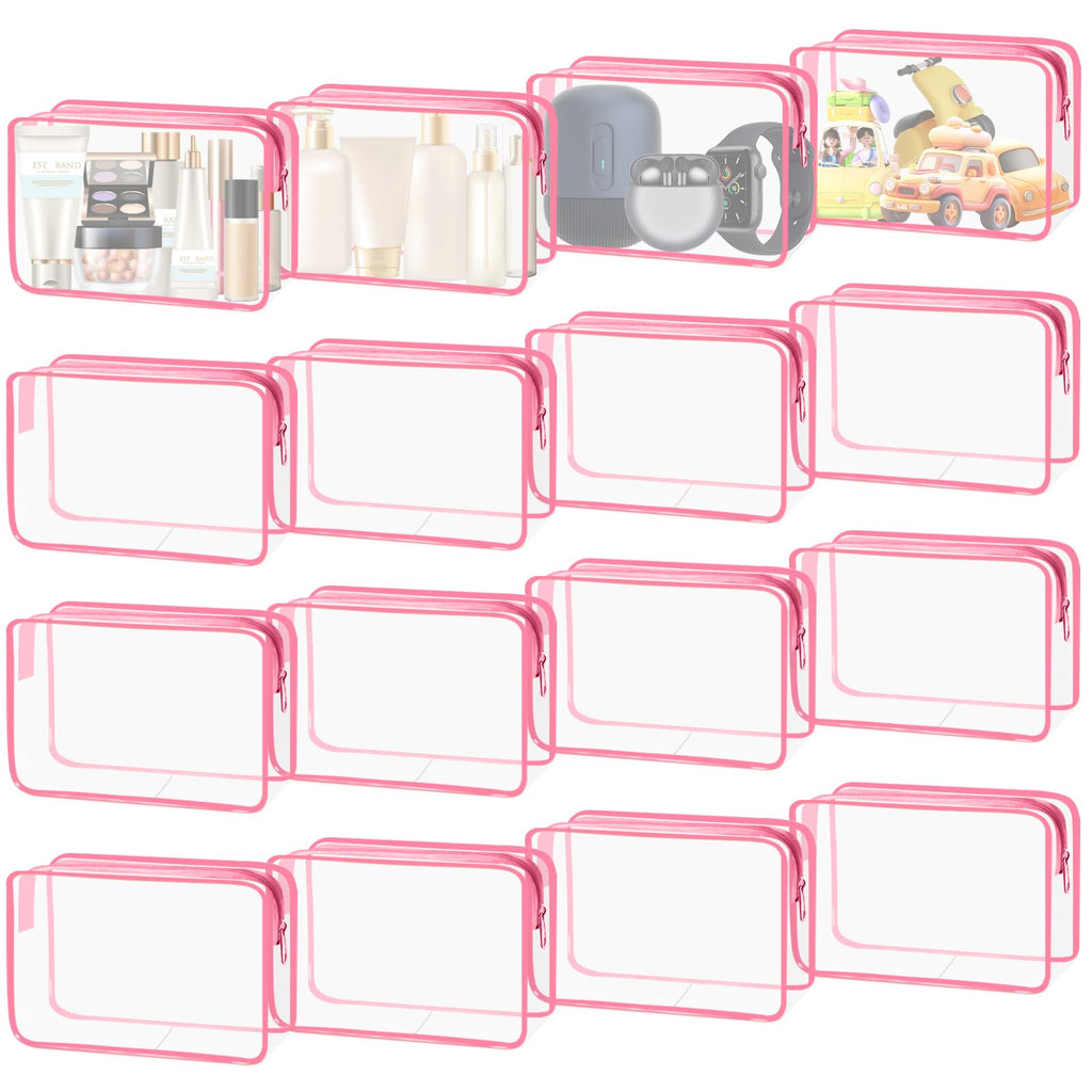 YedsIntu 16-Piece Makeup Bags, Waterproof Toiletry Bag Carry Pouch Portable Cosmetic Bag PVCTravel Clear Pouches Carry-on Travel Essentials Transparent Storage Organizer Bag (Rose Pink-M)