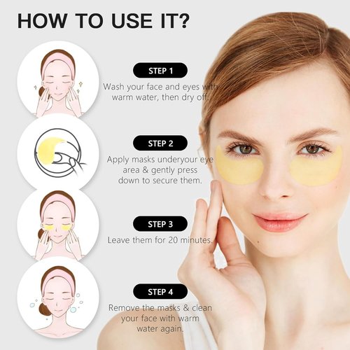 LA MIURA 24K Gold Under Eye Patches - 60 Pcs Eye Masks for Dark Circles Puffiness - Skin Care with Collagen Hyaluronic Acid - Anti-Aging & Rejuvenating Hydrogel Eye Patch