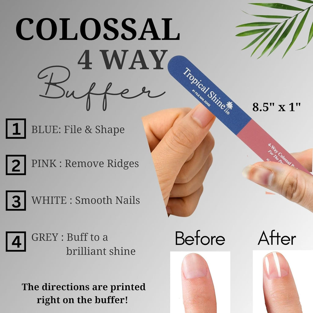 Tropical Shine Colossal 4-Way Nail Buffer - Professional File for Shaping & Smoothing - Compact Blue-Pink Design