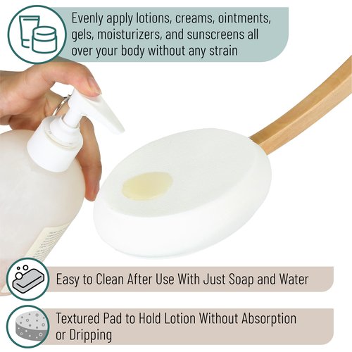 Slick- Lotion Applicator with 3 Extra Pads, 17 Inch, Back Applicator Lotion, Certified Organic, Easy Reach Washable, Self Tanner for All Skin Tone