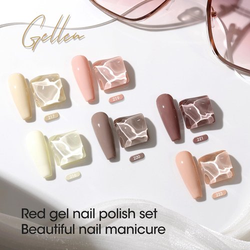 GELLEN Gel Nail Polish Set 0.27 Fl.Oz 6 Colors Cool Tone Gel Polish Brown Nude Pink Yellow Quick Dry Long Lasting Soak Off No Wipe Glossy UV Gel for Nail Manicure Art