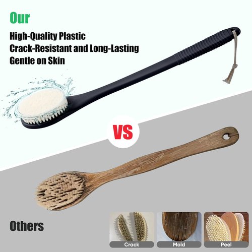 ROLIZOE 17-Inch Back Scrubber for Shower, Anti-Slip Exfoliating Body Brush for Bath, Gentle Back Brush for Shower for Men, and Women, Cleaning Skin for Smooth, Glowing Skin (Black)