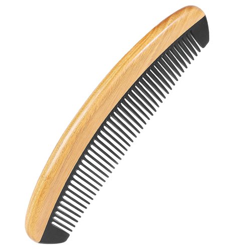 Onedor Buffalo Horn With Handmade 100% Natural Green Sandalwood Hair Combs - Anti-Static Sandalwood Scent Natural Hair Detangler Wooden Combs (Buffalo Horn Oval Fine Tooth)