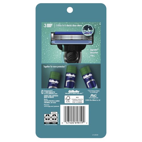 Gillette Mach3 Shaving Razor for Men, 1 Razor Gillette 3-Blade Handle for Men’s Grooming, 10 Razor Blade Refills, Lubrication Strip