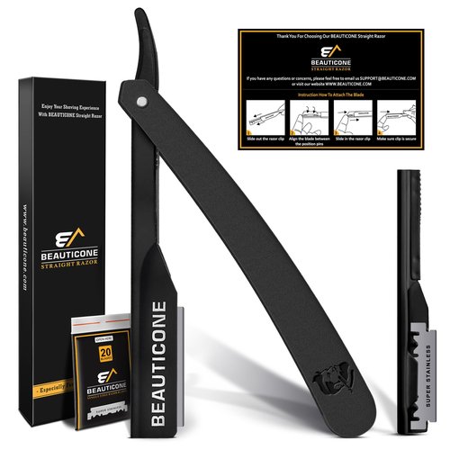 BEAUTICONE® Straight Razors for Men – Professional Barber Straight Edge Razor Kit with Replaceable Single Edge Blades - Navajas Para Barbero - Pouch Gift Box 1.2 mm Exposed for Close Shave Ultra Light