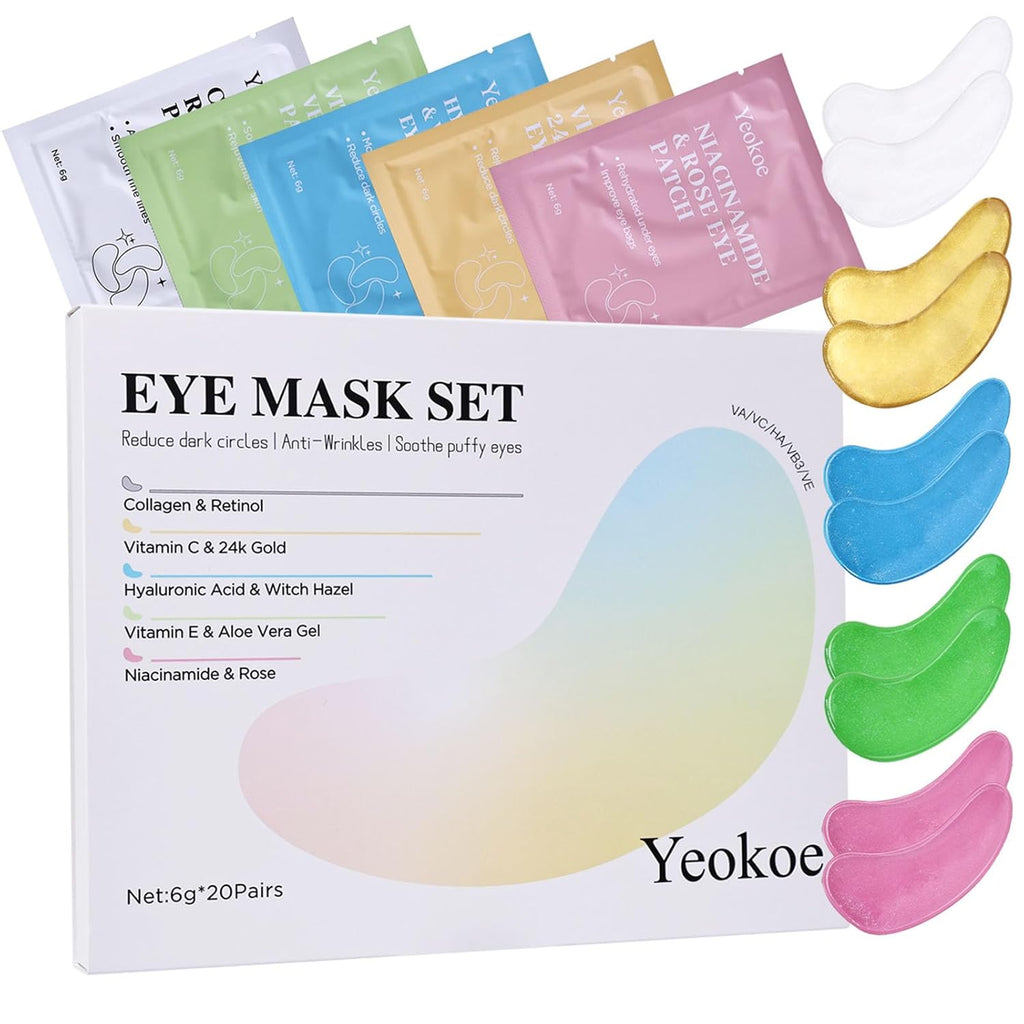 Yeokoe Under Eye Patches - Collagen & Retinol Eye Masks for Dark Circles | 20 Pairs