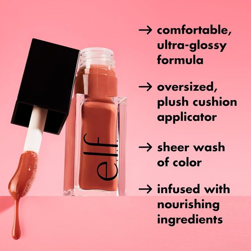e.l.f. Glow Reviver Lip Oil - Nourishing Tinted Lip Oil with Jojoba Oil for High-Shine Finish | Pink Quartz