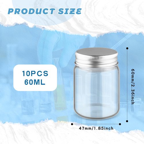DynnnDy 10Pcs 60ml/2oz Mini Clear Mason Jars Empty Glass Bottles with Aluminum Lids Round Containers for Cosmetics,Food Storage,Travel & Crafts