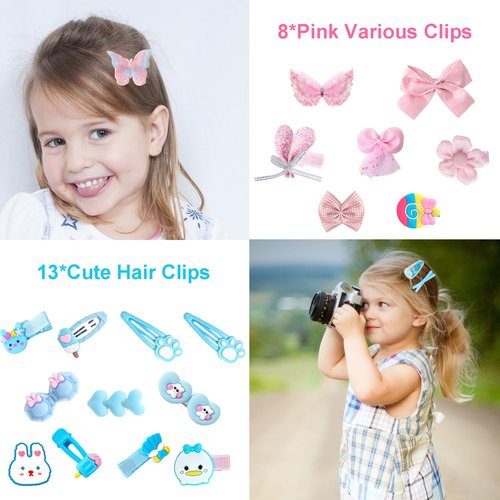 Qopoto Hair Accessories Kit for Girls - Gift Set with Hair Clips, Barrettes, Ties, Bows - Ages 4-15 (Colorful Case)