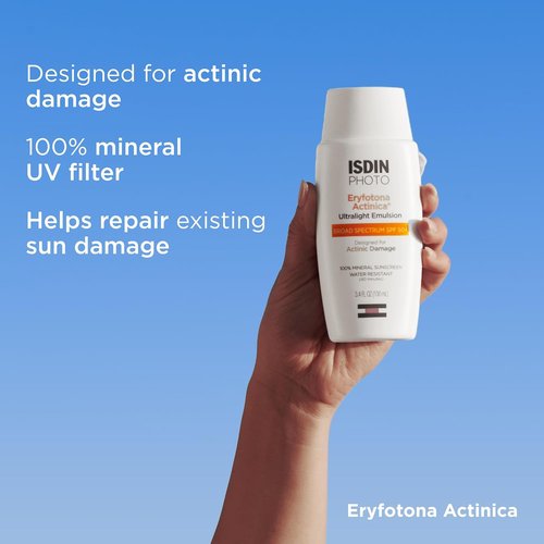ISDIN Eryfotona Actinica SPF 50+ | Mineral Sunscreen for Face | Zinc Oxide, No White Cast, Sensitive Skin